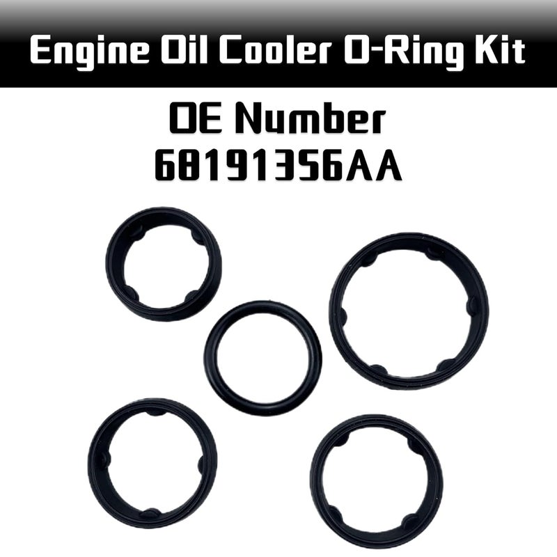 PMFCA 5pcs Engine Oil Cooler O-Ring Kit Fit for Fit for Dodge Ram Jeep Chrysler 3.6L 68191356AA Black - Image 2